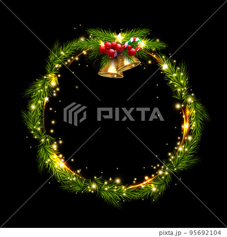 Isolated Christmas wreath with golden bells on…のイラスト素材 [95692104] - PIXTA