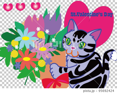 貓情人節和花束 95692424