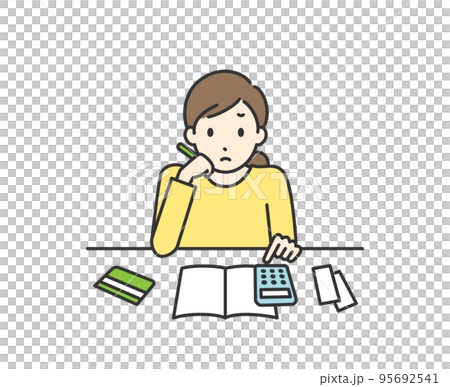 一個女人在保留家庭賬簿時擔心的插圖 95692541
