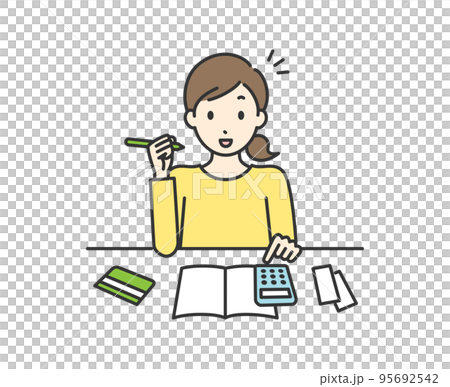 Illustration of a woman who is inspired while keeping a household account book Illustration of a woman who is inspired while keeping a household account book 95692542