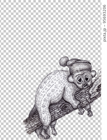A lazy animal in pajamas is resting on a tree branch. Graphic illustration isolated 95693206