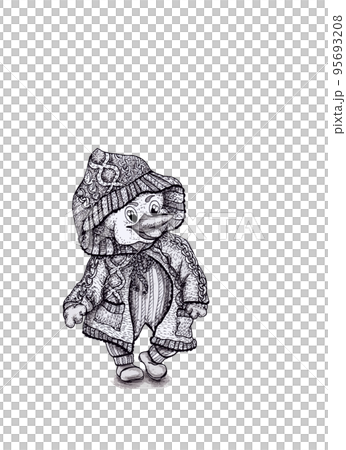 Hand drawn duck in warm clothes. Graphic illustration isolated 95693208