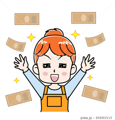 臨時収入が入って喜ぶかわいい主婦のイラスト 95693515