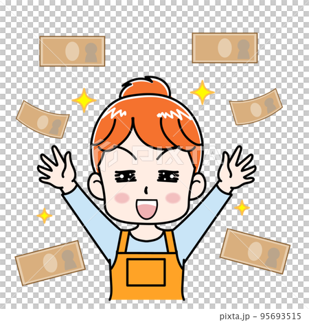臨時収入が入って喜ぶかわいい主婦のイラスト 95693515