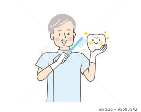 歯磨きの指導をする歯科医師のベクターイラスト素材 95693542