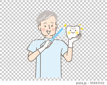 歯磨きの指導をする歯科医師のベクターイラスト素材 95693542