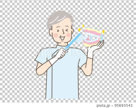 歯磨きの指導をする歯科医師のベクターイラスト素材 95693543