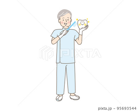 歯磨きの指導をする歯科医師のベクターイラスト素材 95693544
