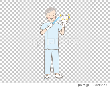 歯磨きの指導をする歯科医師のベクターイラスト素材 95693544