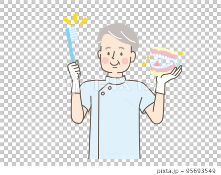 歯磨きの指導をする歯科医師のベクターイラスト素材 95693549