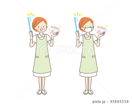歯磨きの指導をする歯科助手のベクターイラスト素材 95693558