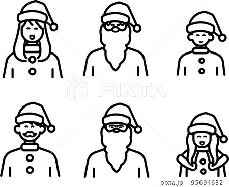 サンタクロースの衣装を着た人々のアバターイラストセット　線画のみ 95694632
