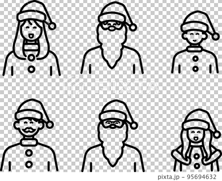 サンタクロースの衣装を着た人々のアバターイラストセット　線画のみ 95694632