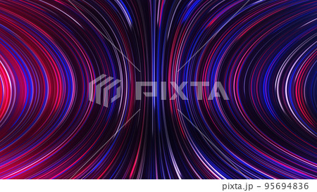 3D rendering of an abstract panoramic neon background with glowing rays 95694836