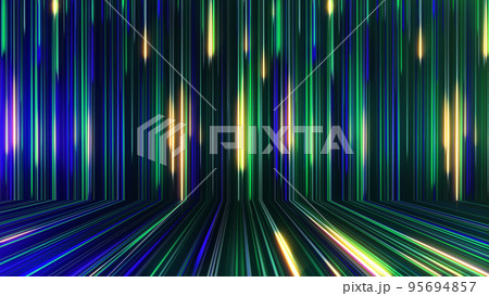 3D rendering of an abstract panoramic neon background with glowing rays 3D rendering of an abstract panoramic neon background with glowing rays 95694857