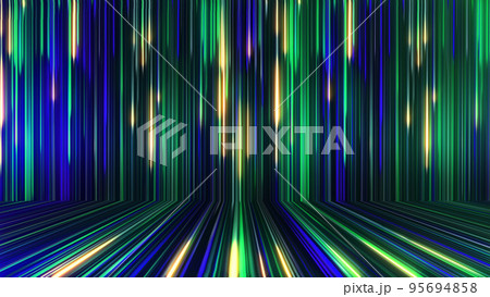 3D rendering of an abstract panoramic neon background with glowing rays 95694858