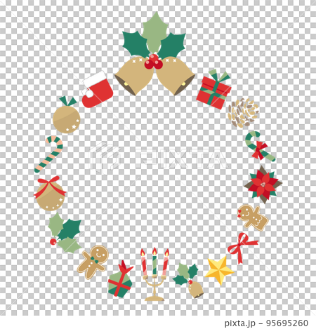 Wreath with scattered cute Christmas motifs 95695260