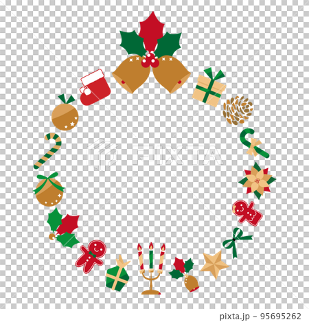 Wreath with cute Christmas motifs, golden base 95695262