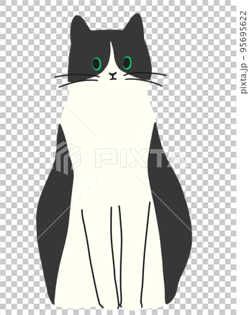 おどけた顔で座る白黒はちわれ猫のイラスト素材 [95695622] - PIXTA