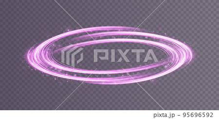 Abstract light lines of movement and speed with purple color sparkles. Light everyday glowing effect. semicircular wave, light trail curve swirl, car headlights, incandescent optical fiber. 95696592
