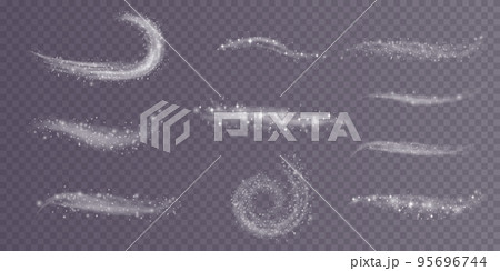 A set of closures. Winter snowstorm with snow sparkles on a transparent background, cold winter wind, cold. Christmas night, holiday illustration. A set of closures. Winter snowstorm with snow sparkles on a transparent background, cold winter wind, cold. Christmas night, holiday illustration. 95696744