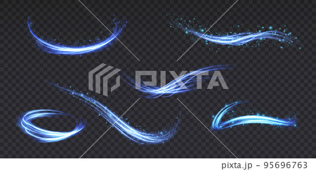 Set of abstract light lines of movement and speed. light blue ellipse. Brilliant galaxy. Glowing podium. Space tunnel. Light everyday glowing effect. semicircular wave, light vortex wake. Bright spira 95696763