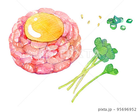 水彩イラスト　ユッケ　ユッケ風　食べ物 95696952