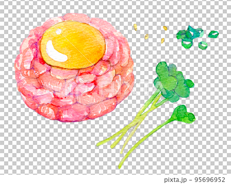 水彩イラスト　ユッケ　ユッケ風　食べ物 95696952