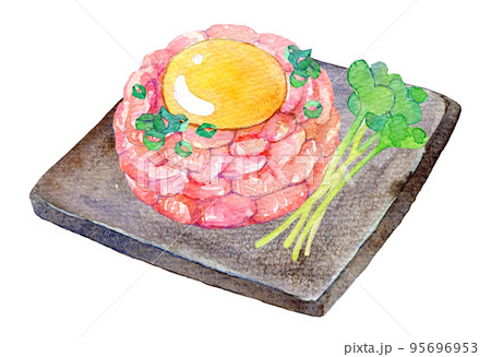水彩イラスト　ユッケ　ユッケ風　食べ物 95696953