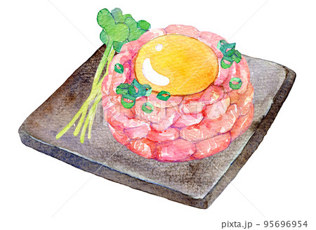 水彩イラスト　ユッケ　ユッケ風　食べ物 95696954