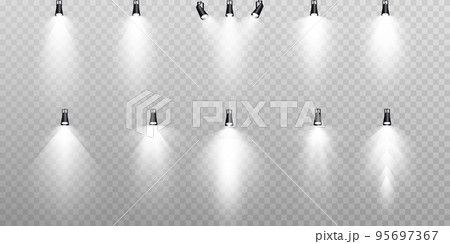 Set of vector spotlights. various forms of light. Stage spotlights. Light effects. Glow light effect. Vector illustration. 95697367