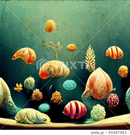 Underwater background with various sea views. Underwater scene. Cute sea fishes ocean underwater animals. 95697963