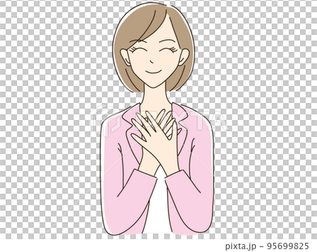 雙手放在胸前大笑的女人 雙手放在胸前大笑的女人 95699825