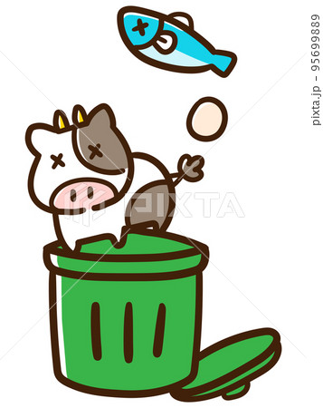 食品ロスでゴミ箱に捨てられる生き物のデフォルメ手書きイラスト 食品ロスでゴミ箱に捨てられる生き物のデフォルメ手書きイラスト 95699889