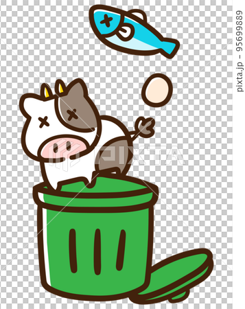 食品ロスでゴミ箱に捨てられる生き物のデフォルメ手書きイラスト 食品ロスでゴミ箱に捨てられる生き物のデフォルメ手書きイラスト 95699889