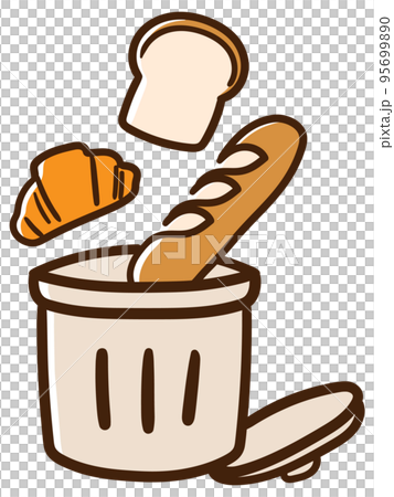 ゴミ箱に捨てられる色々なパンの手書き風デフォルメイラスト ゴミ箱に捨てられる色々なパンの手書き風デフォルメイラスト 95699890