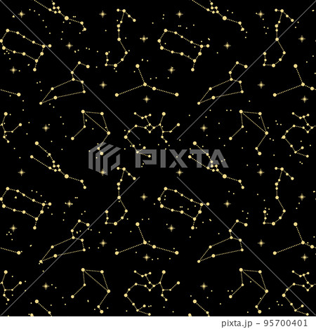 Seamless pattern, zodiac constellations and shining stars in outer space. Background, print, vector Seamless pattern, zodiac constellations and shining stars in outer space. Background, print, vector 95700401