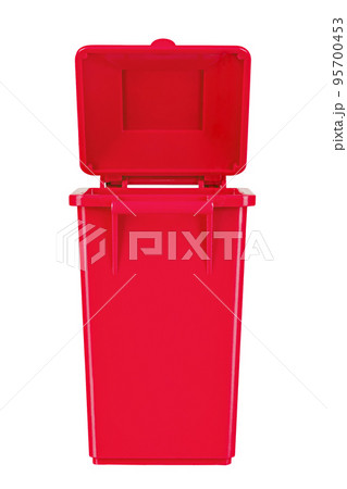 A new unbox red large plastic bin isolated on white background. A new unbox red large plastic bin isolated on white background. 95700453