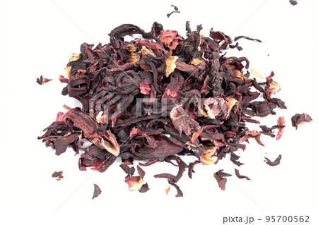 Bunch of dry hibiscus tea isolated on white background 95700562