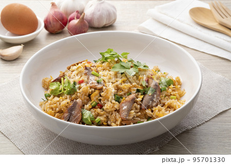 Fried Rice with Canned Mackerel Fish.Thai style easy cooking food 95701330