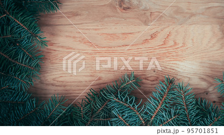 traditional green Christmas wreath on wooden background traditional green Christmas wreath on wooden background 95701851
