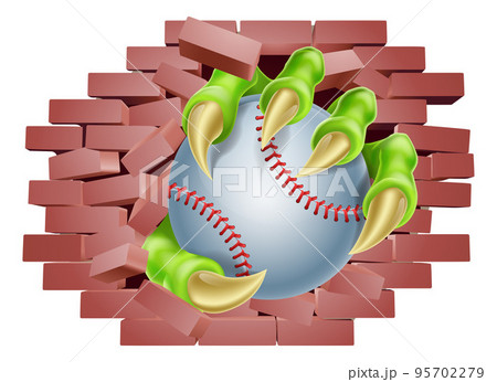 Baseball Ball Claw Breaking Through Wall 95702279