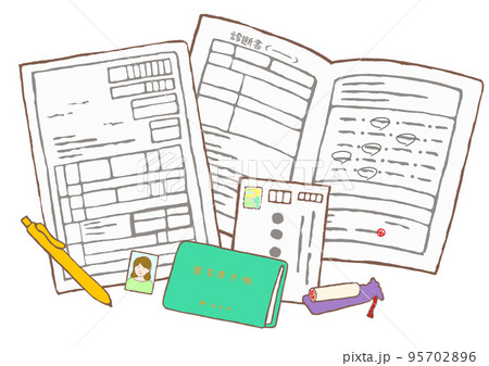 精神障害者保健福祉手帳と申請書と診断書のイラスト 95702896