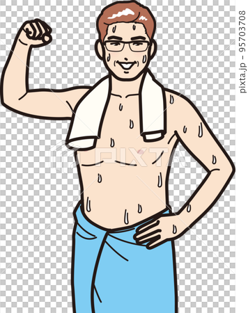 サウナで意欲のあるポーズをする男性 95703708