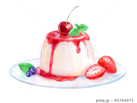 Watercolor illustration of Panna Cotta dessert 95704075