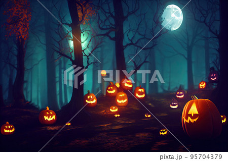 Halloween scene on orange background 95704379