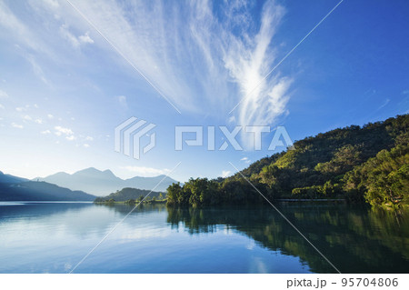 The scenery of Sun Moon Lake in the morning, it's a famous attraction in Nantou, Taiwan. The scenery of Sun Moon Lake in the morning, it's a famous attraction in Nantou, Taiwan. 95704806