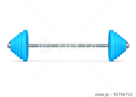 Abstract metal barbell with blue disks isolated on white background 95706722