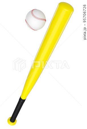 Yellow rubber professional softball or baseball bat and ball isolated on white 95706726