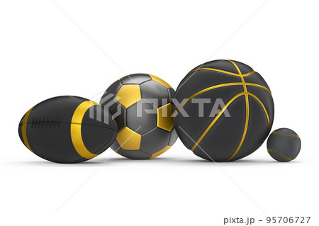 Set of black ball like basketball, american football and golf isolated on white 95706727